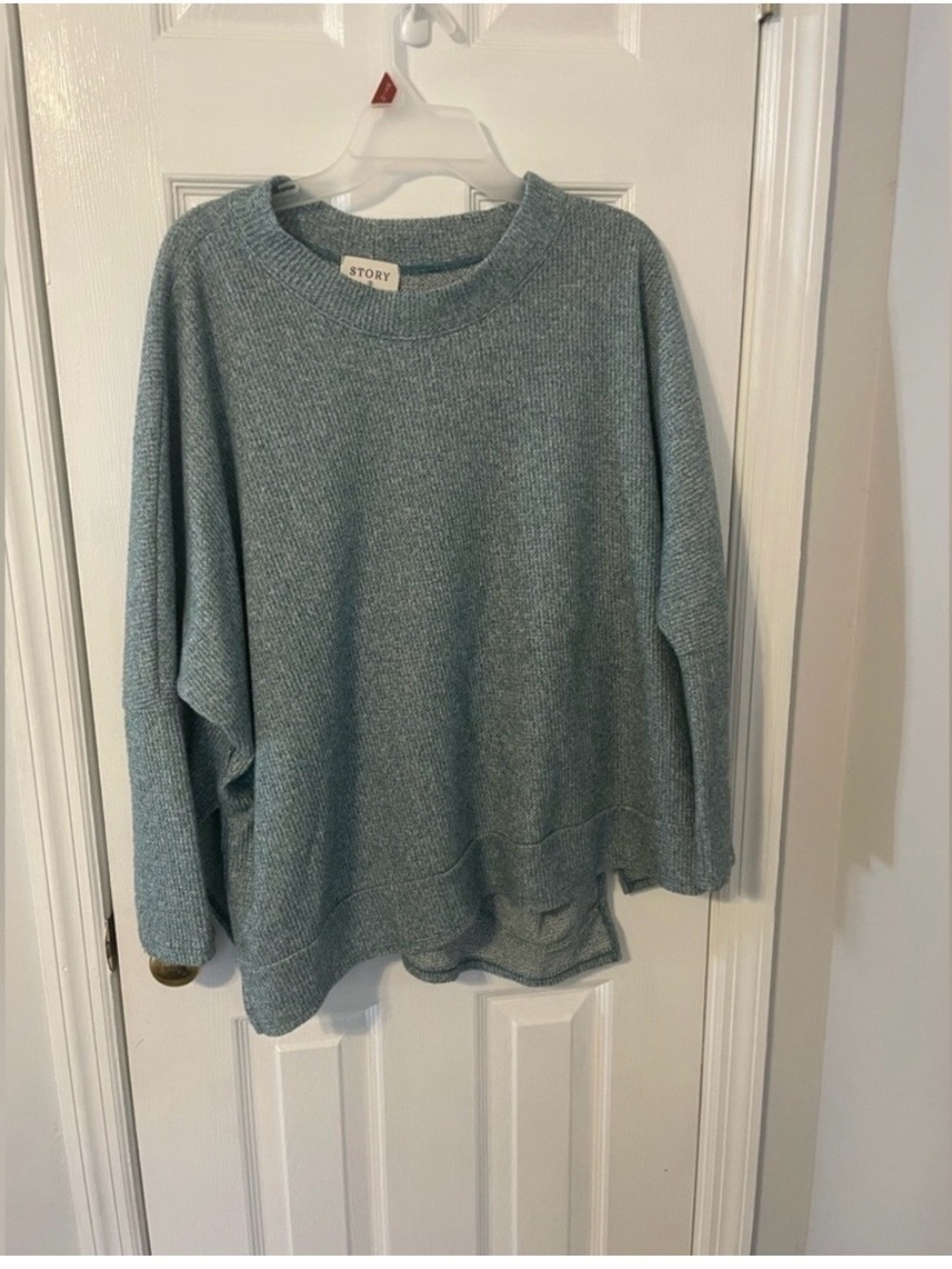 Teal Waffle Knit Story Sweater